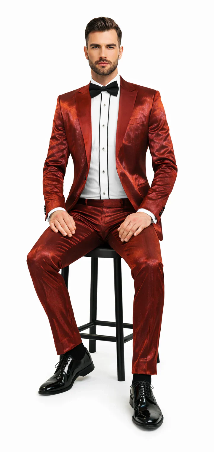 Rossiman Men’s Red Sateen Suit – Glossy Finish Bold Formalwear - Image 4