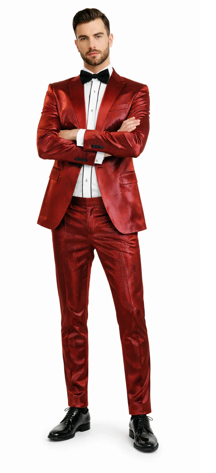 Rossiman Men’s Red Sateen Suit – Glossy Finish Bold Formalwear - Image 5