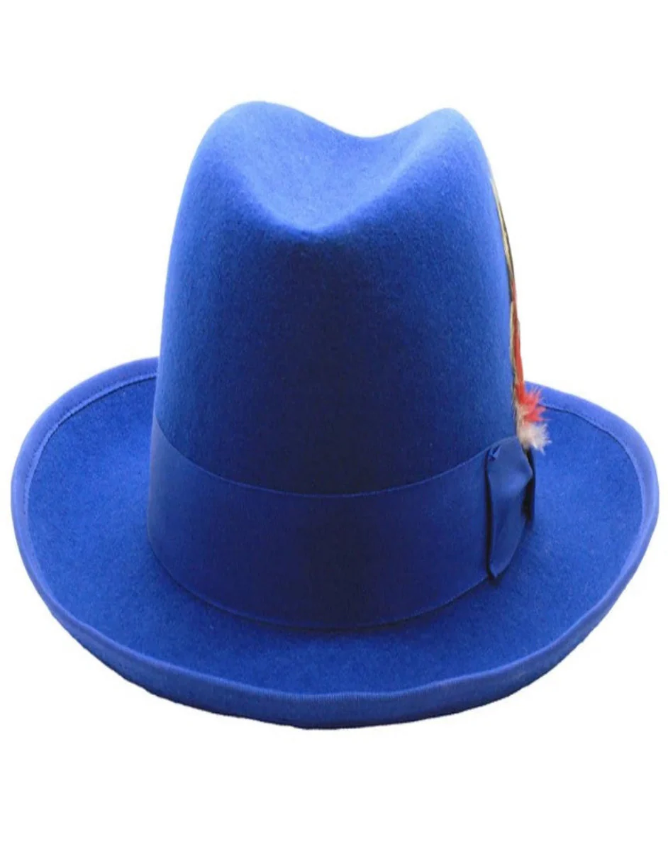 Royal Blue Dress Hat 1920s Fedora Style - Mens Classic Gangster Godfather Wool Dress Hat in Royal Blue - Image 2