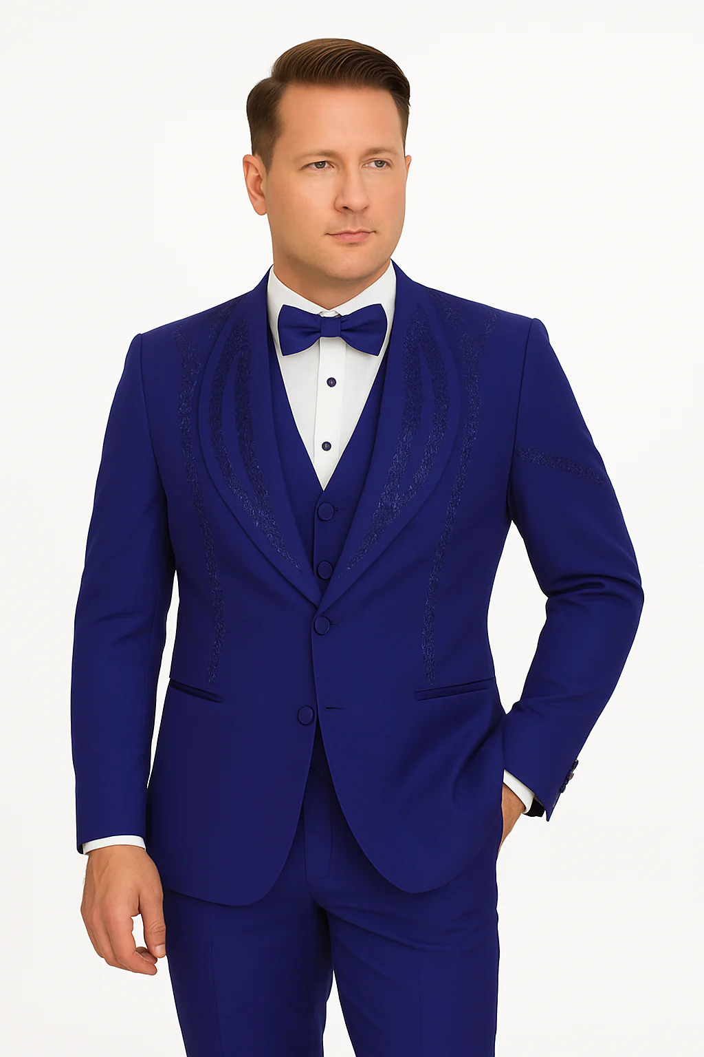 Royal Blue Italian Wool 3-Piece Modern Fit Tuxedo - Image 2