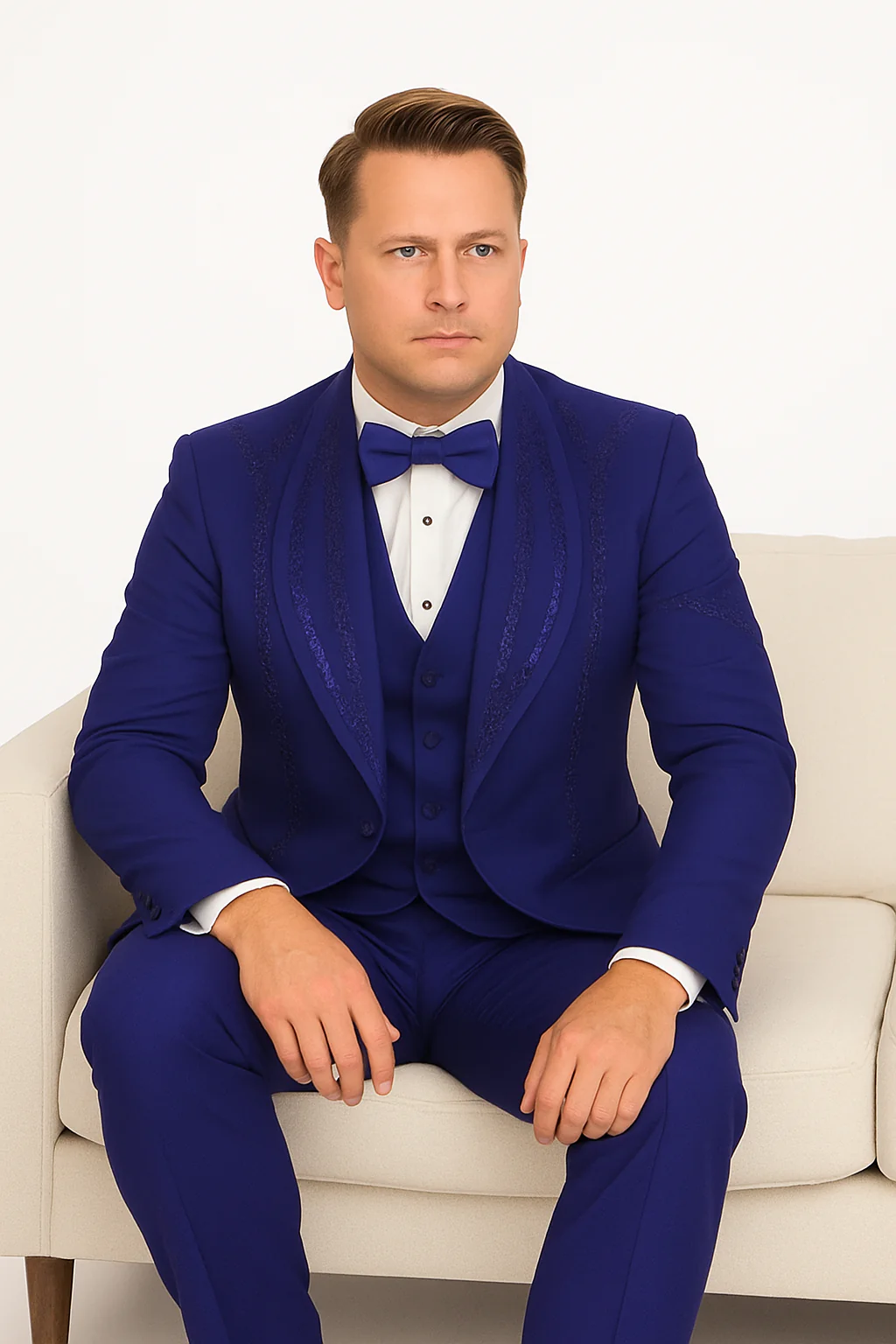 Royal Blue Italian Wool 3-Piece Modern Fit Tuxedo - Image 4