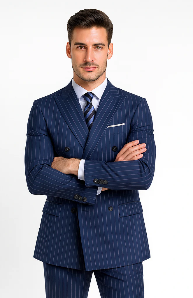 Royal Blue Pinstripe Suit - Gangster Suit - 1920's Suit - Double Breasted Suit - Image 6