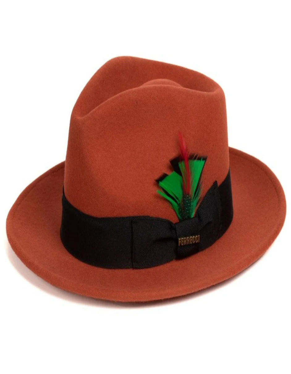 Rust Dress Hat 1920s Fedora Style - Mens Classic Wool Fedora Dress Hat in Rust - Image 3