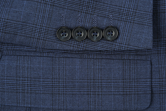 San Gemini Collection - 3 Piece Suit 2 Buttons Blue Glen Plaid Regular Fit - Image 5