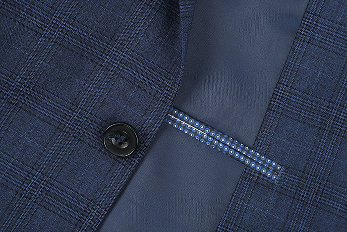 San Gemini Collection - 3 Piece Suit 2 Buttons Blue Glen Plaid Regular Fit - Image 6