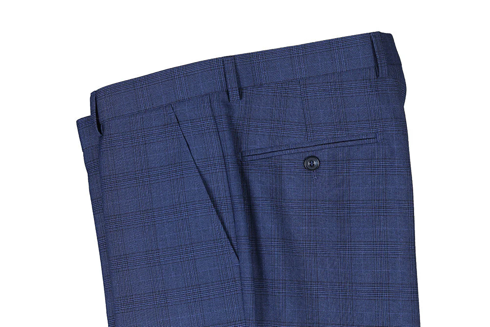San Gemini Collection - 3 Piece Suit 2 Buttons Blue Glen Plaid Regular Fit - Image 7