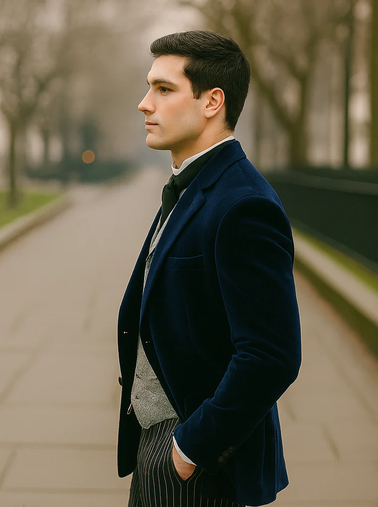 Sapphire Velvet Roderick Smoking Jacket – Luxurious Men's Wear - Image 3