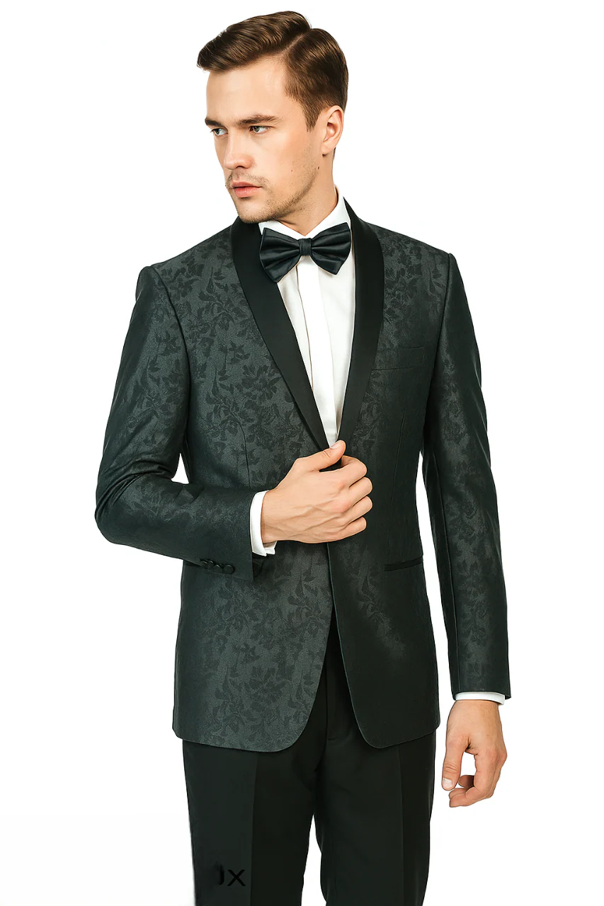 Shawl Jacquard Tuxedo by Giorgio Fiorelli in Burgundy, Gray - Image 13