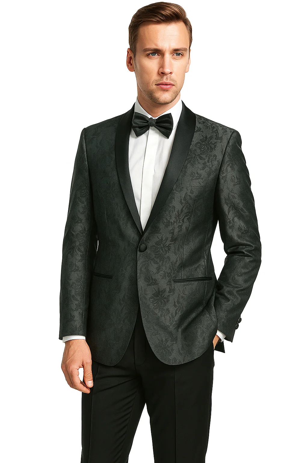 Shawl Jacquard Tuxedo by Giorgio Fiorelli in Burgundy, Gray - Image 14