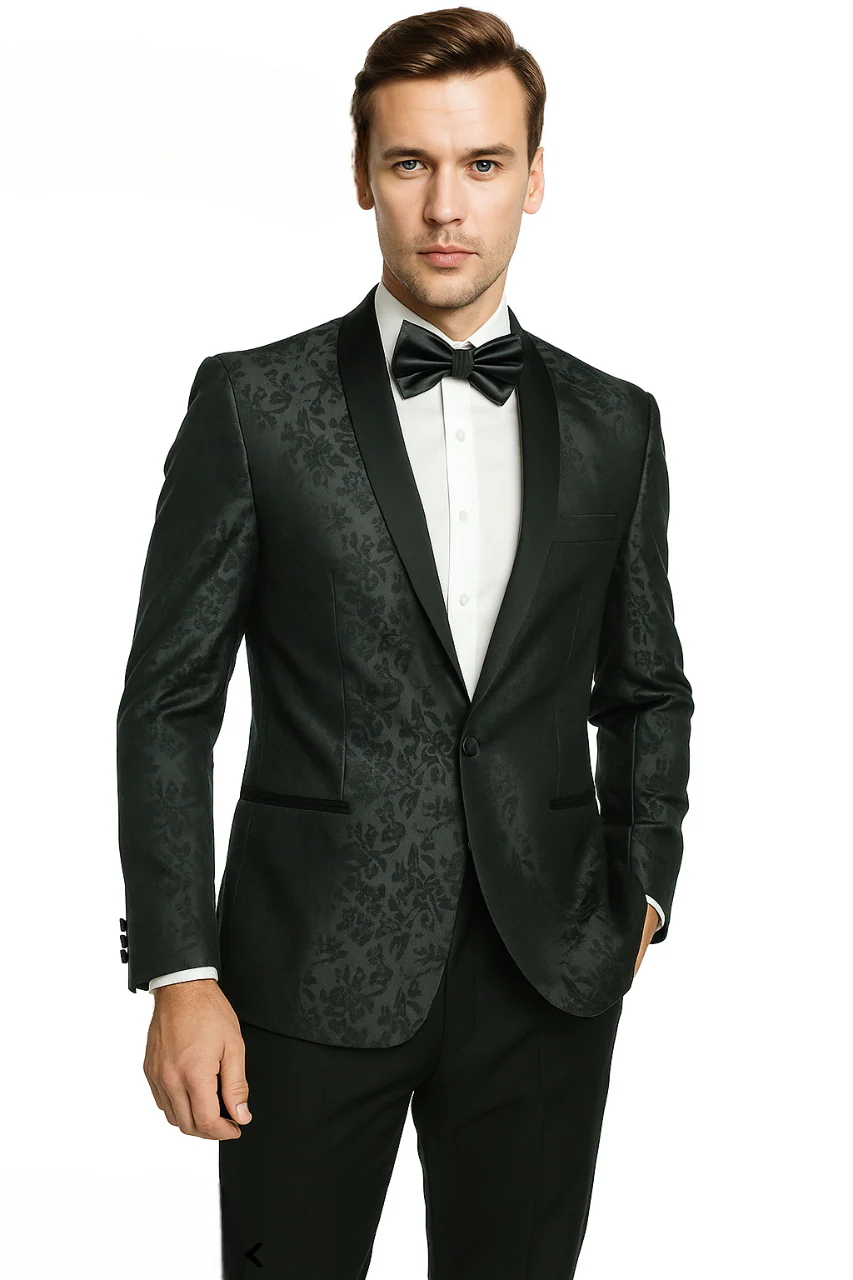 Shawl Jacquard Tuxedo by Giorgio Fiorelli in Burgundy, Gray - Image 8