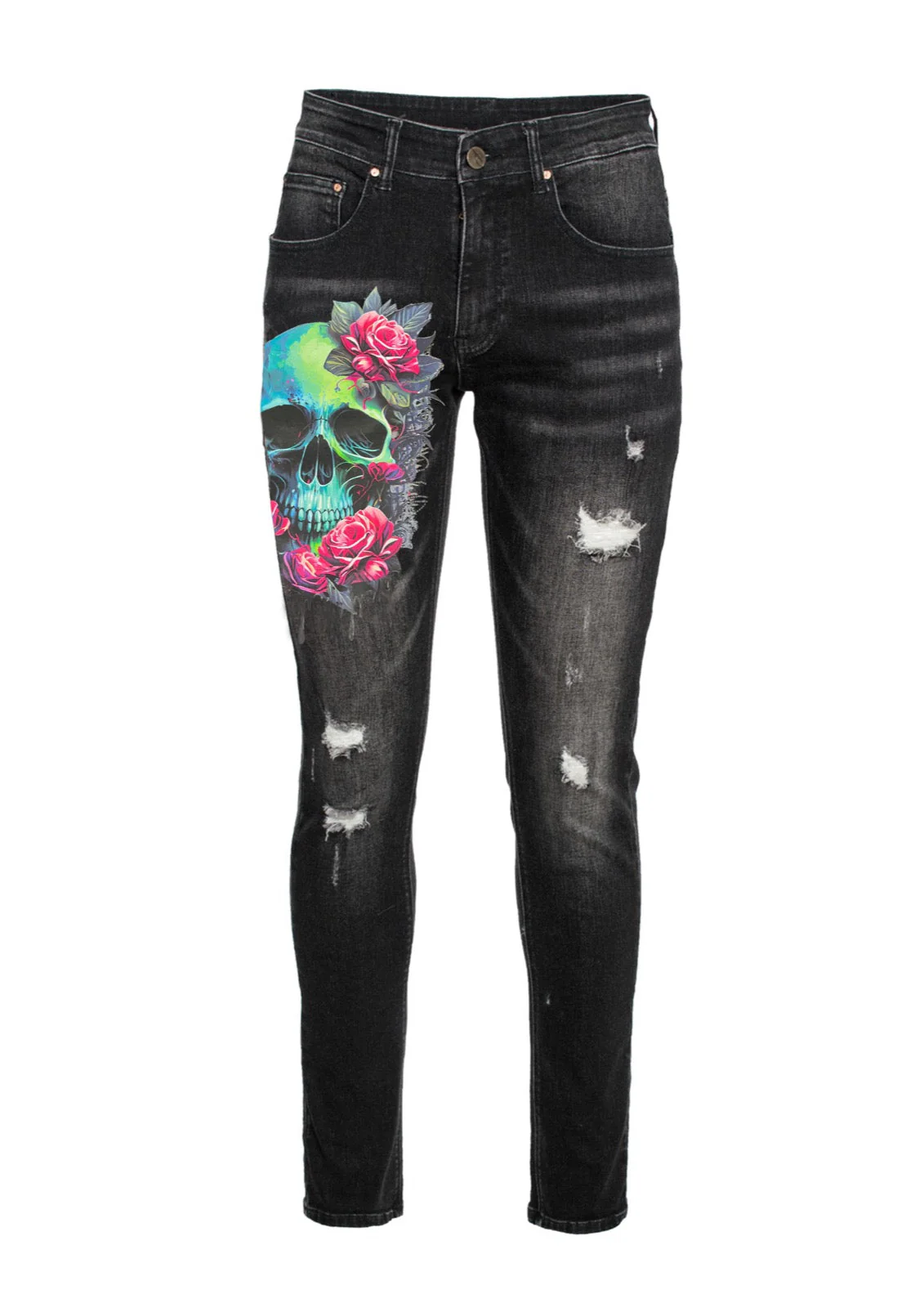 Skinny Denim with Skull print in black