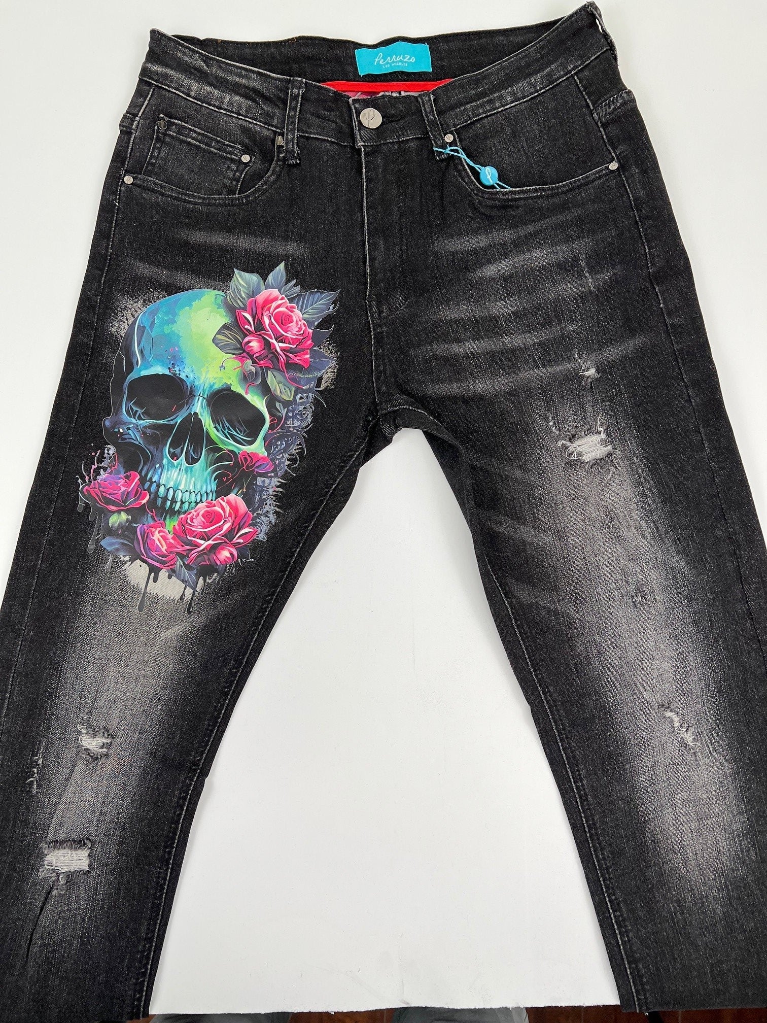 Skinny Denim with Skull print in black - Image 3