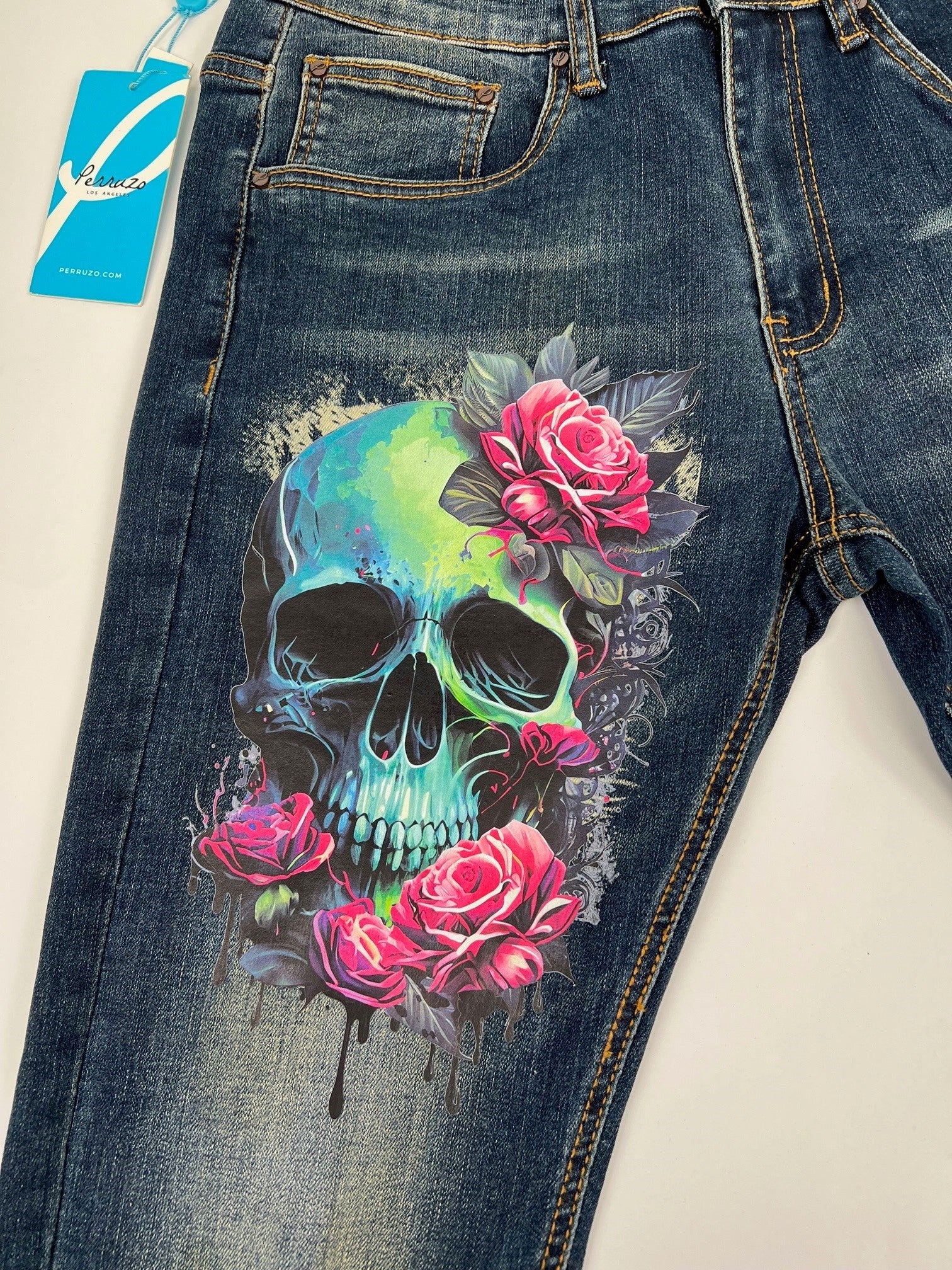 Skinny denim with Skull print - Image 3
