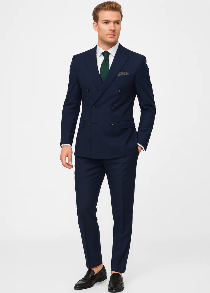 Slim Fit Double Breasted Suit Gold Buttons - Navy Suit - Designer Wool Suits