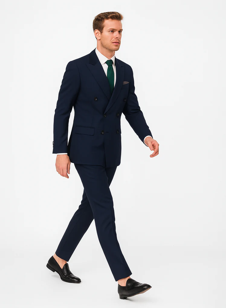 Slim Fit Double Breasted Suit Gold Buttons - Navy Suit - Designer Wool Suits - Image 4