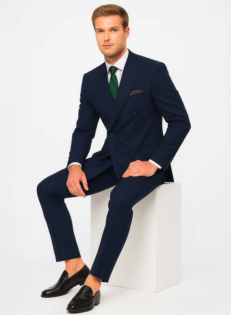 Slim Fit Double Breasted Suit Gold Buttons - Navy Suit - Designer Wool Suits - Image 5