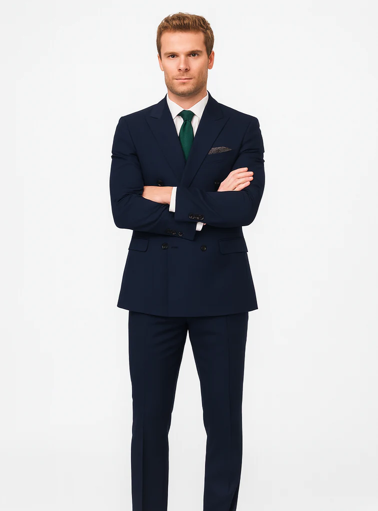 Slim Fit Double Breasted Suit Gold Buttons - Navy Suit - Designer Wool Suits - Image 6
