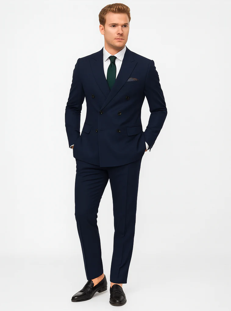 Slim Fit Double Breasted Suit Gold Buttons - Navy Suit - Designer Wool Suits - Image 7