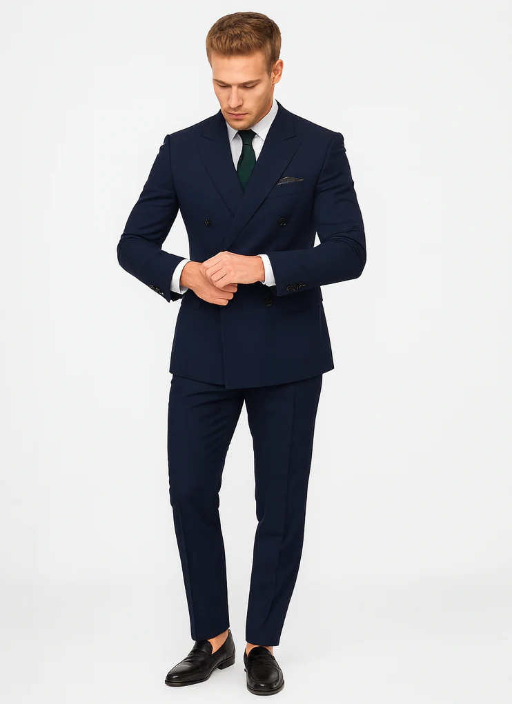 Slim Fit Double Breasted Suit Gold Buttons - Navy Suit - Designer Wool Suits - Image 8