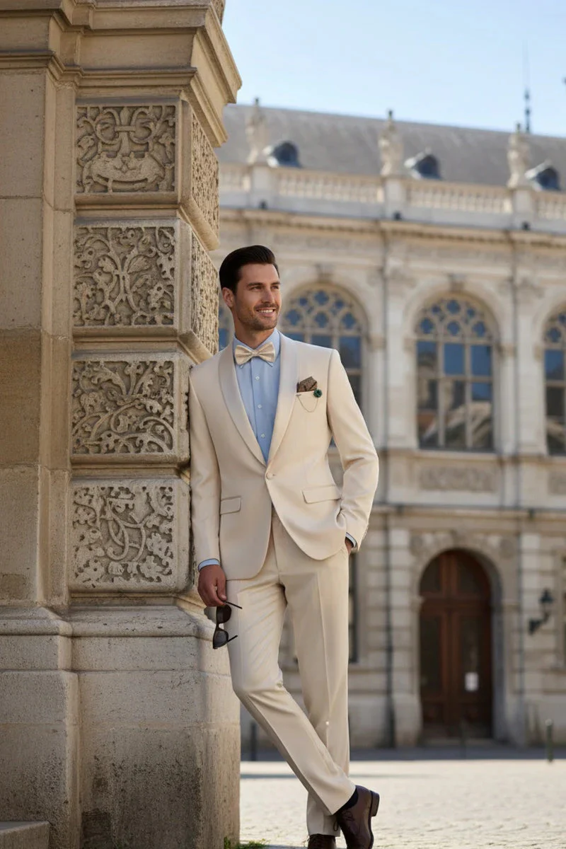 Spectrum Champagne Shawl Lapel Tuxedo – 3-Piece One Button Elegant Formal Suit - Image 10