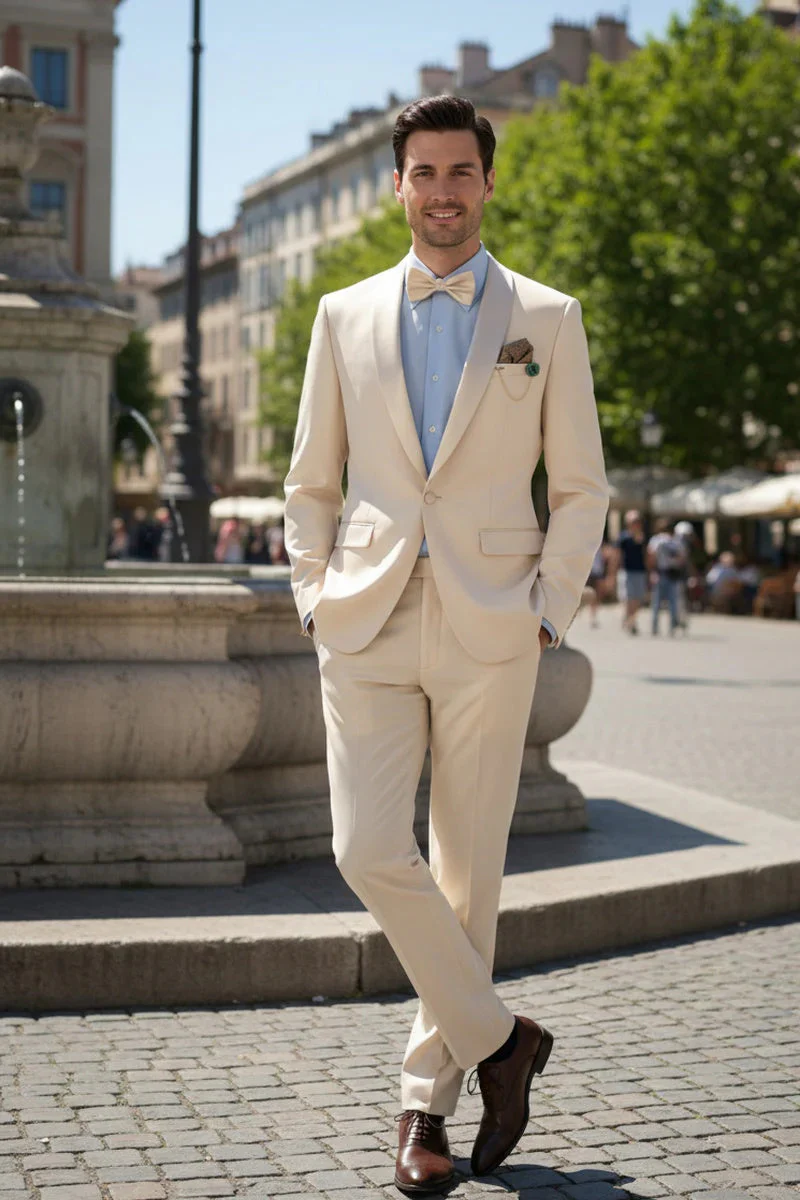 Spectrum Champagne Shawl Lapel Tuxedo – 3-Piece One Button Elegant Formal Suit - Image 11