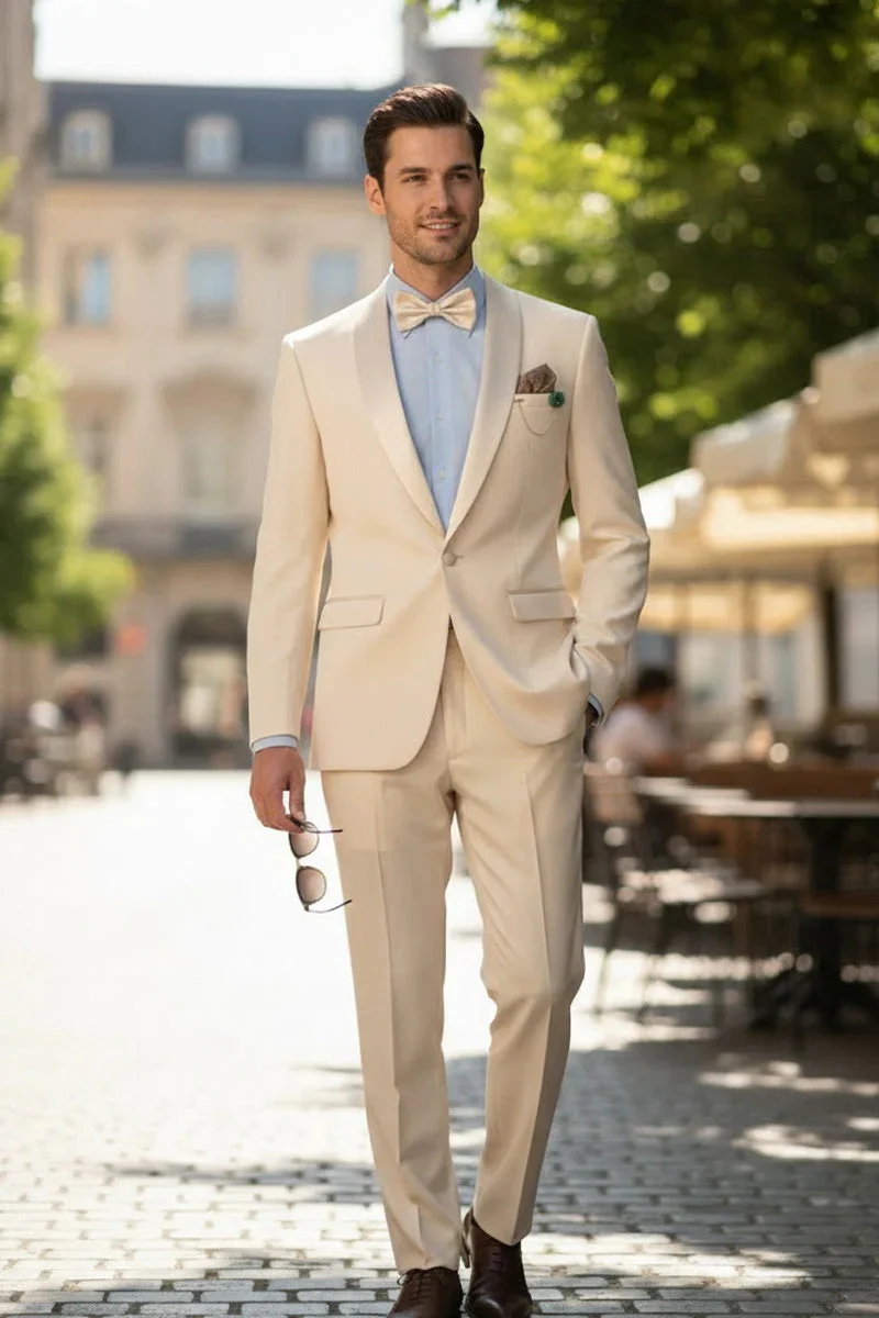 Spectrum Champagne Shawl Lapel Tuxedo – 3-Piece One Button Elegant Formal Suit - Image 4