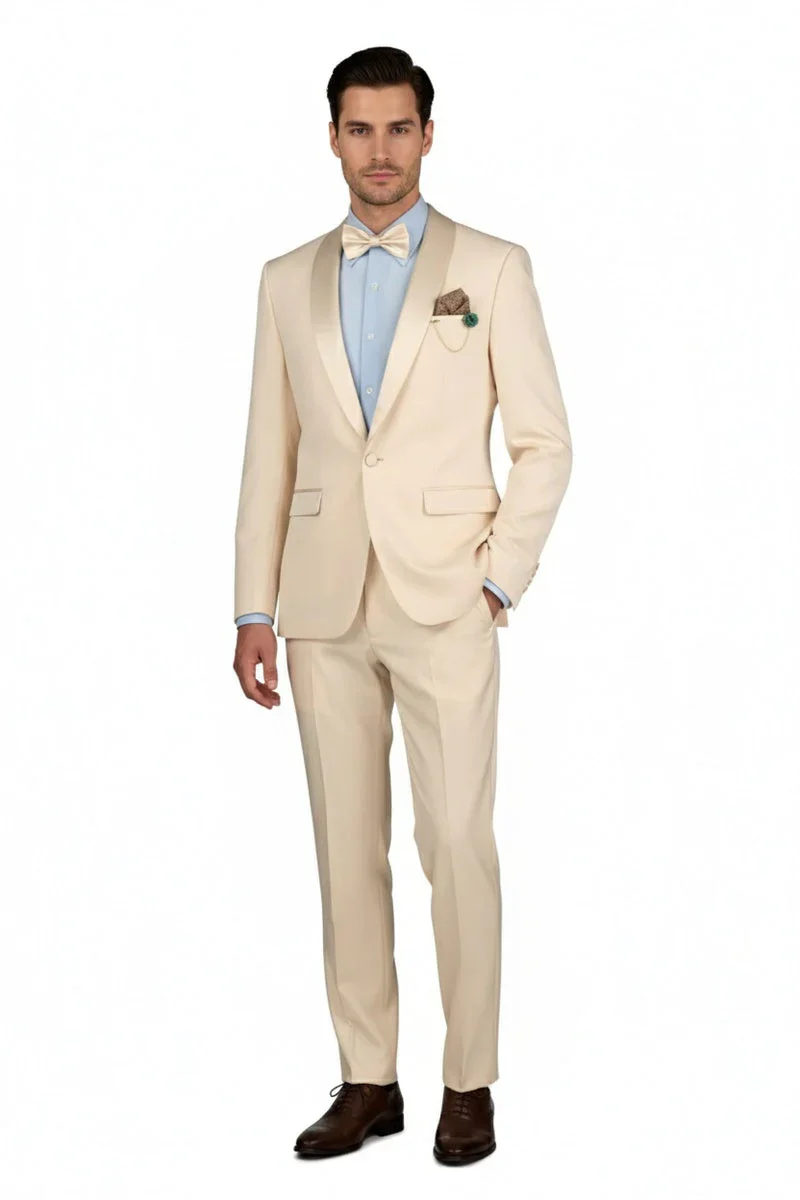 Spectrum Champagne Shawl Lapel Tuxedo – 3-Piece One Button Elegant Formal Suit - Image 5