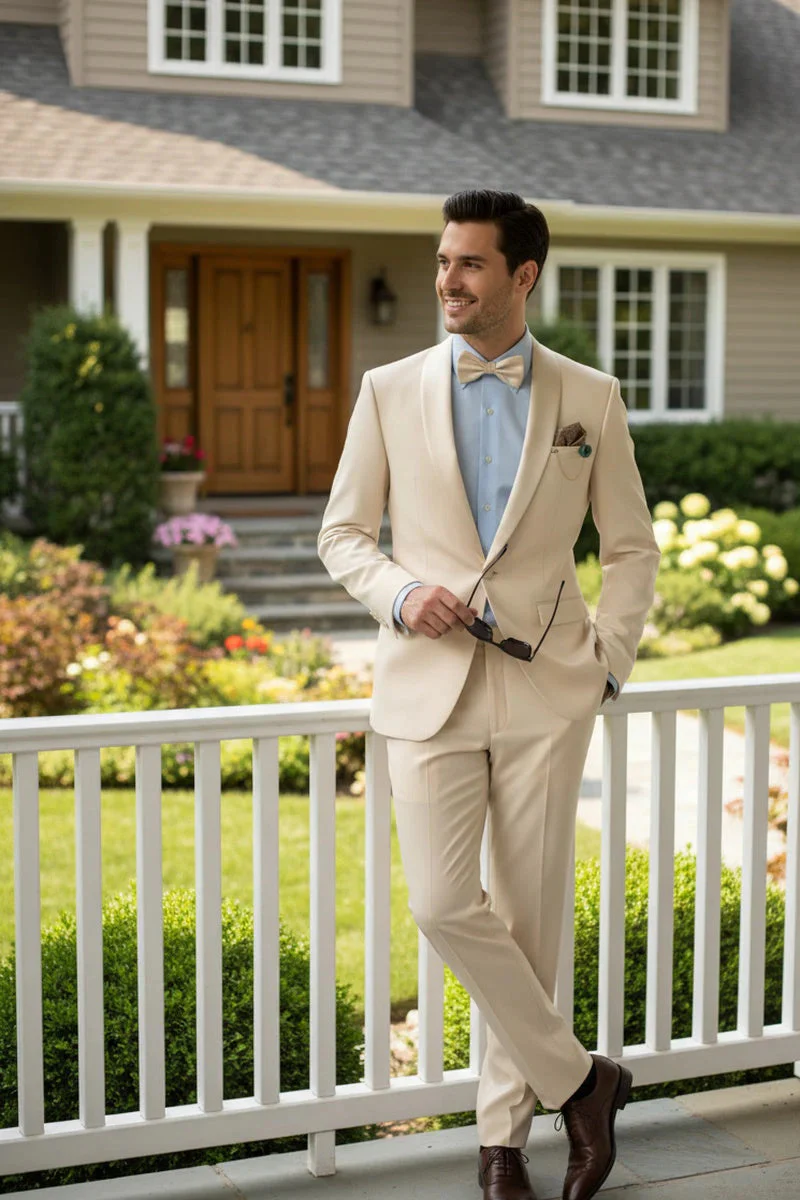 Spectrum Champagne Shawl Lapel Tuxedo – 3-Piece One Button Elegant Formal Suit - Image 6