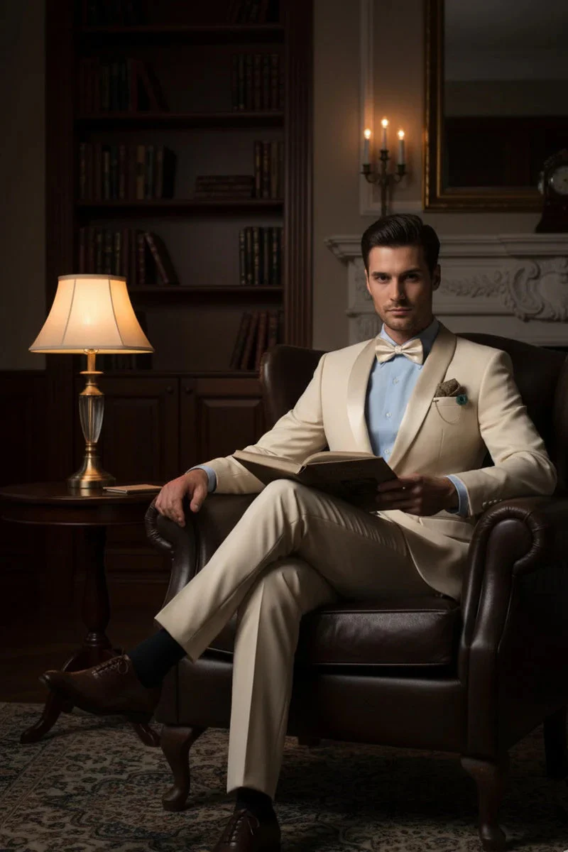 Spectrum Champagne Shawl Lapel Tuxedo – 3-Piece One Button Elegant Formal Suit - Image 7