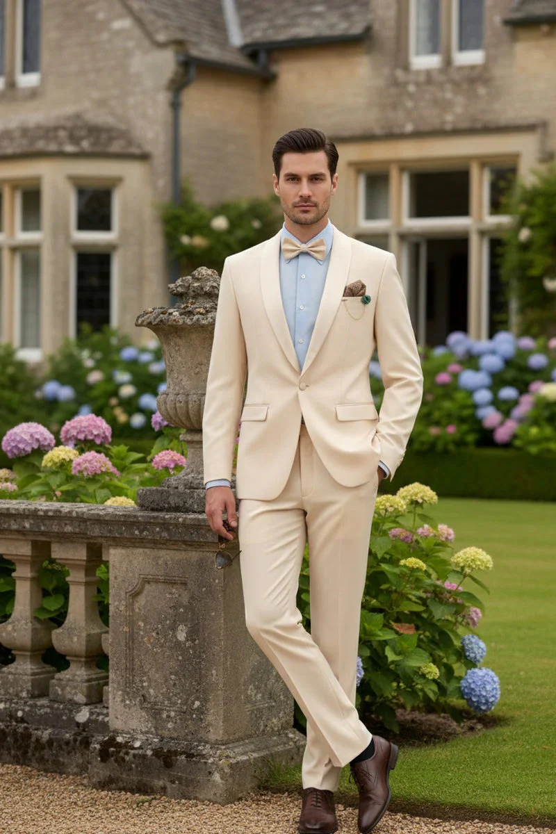 Spectrum Champagne Shawl Lapel Tuxedo – 3-Piece One Button Elegant Formal Suit - Image 9