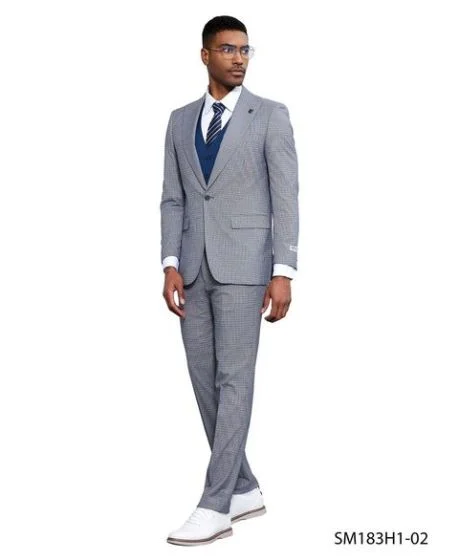 Stacy Adams Men's 3 Piece Glen Plaid Hybrid Fit Suit - Accented Vest - Image 2