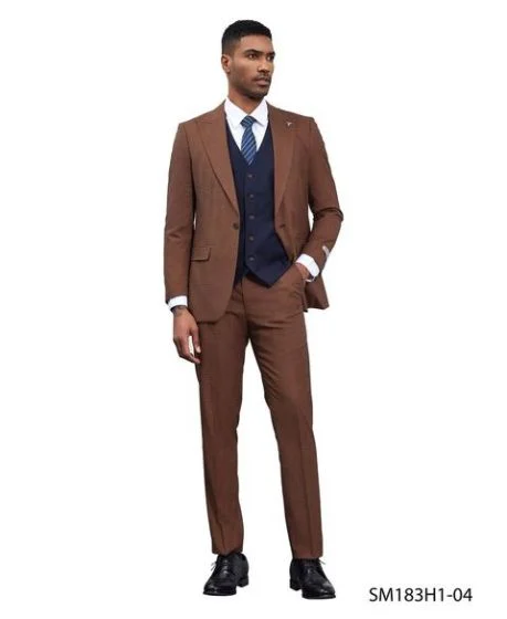Stacy Adams Men's 3 Piece Glen Plaid Hybrid Fit Suit - Accented Vest - Image 3