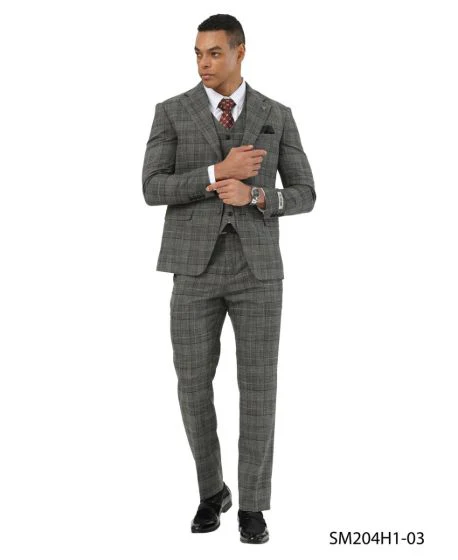 Stacy Adams Men's 3 Piece Glen Plaid Suit - Hybrid Fit - Image 3