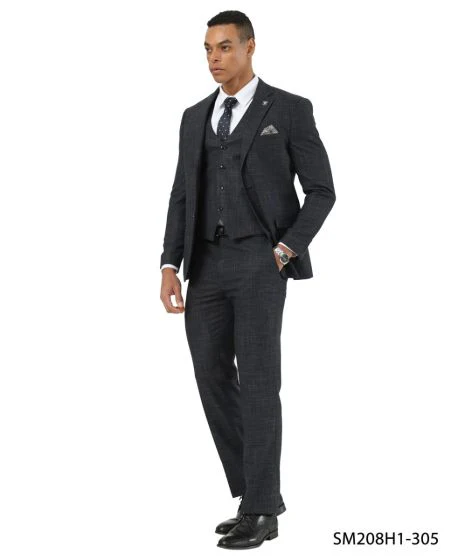 Stacy Adams Men's 3 Piece Hybrid Fit Suit - Crosshatch Pattern - Image 5