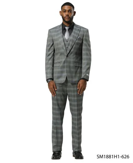 Stacy Adams Men's 3 Piece Hybrid Fit Suit - Glen Check Pattern - Image 2