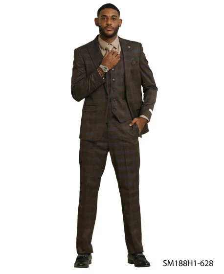 Stacy Adams Men's 3 Piece Hybrid Fit Suit - Glen Check Pattern - Image 3