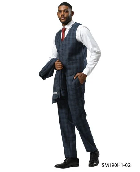 Stacy Adams Men's 3 Piece Hybrid Fit Suit - Glen Plaid - Image 3