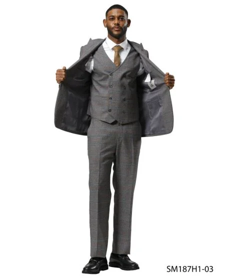 Stacy Adams Men's 3 Piece Hybrid Fit Suit - Glen Plaid Pattern - Image 2
