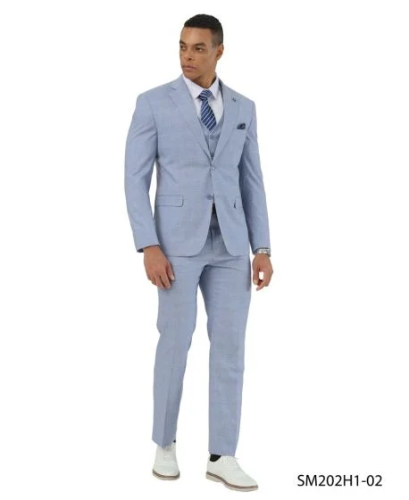 Stacy Adams Men's 3 Piece Hybrid Fit Suit - Subtle Windowpane Plaid - Image 2