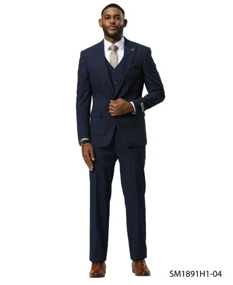 Stacy Adams Men's 3 Piece Hybrid Fit Suit - Tattersall Pattern