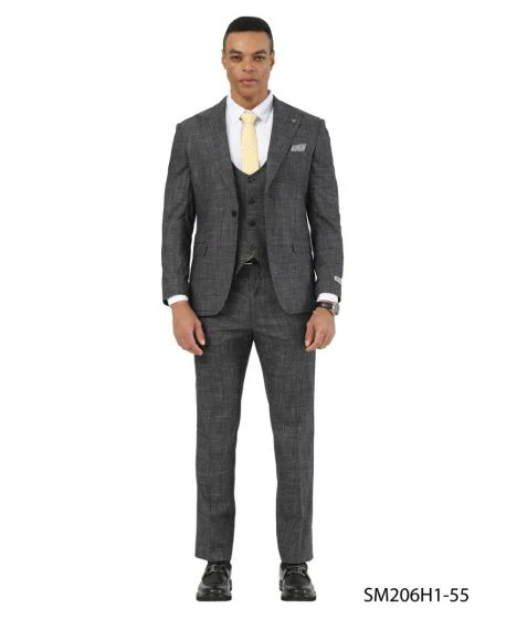 Stacy Adams Men's 3 Piece Hybrid Fit Suit - Textured Windowpane - Image 3