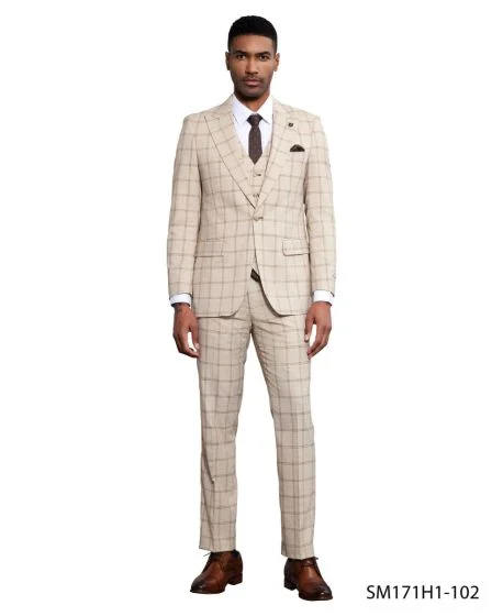 Stacy Adams Men's 3 Piece Hybrid Fit Suit - Twin Lined Windowpane - Image 3