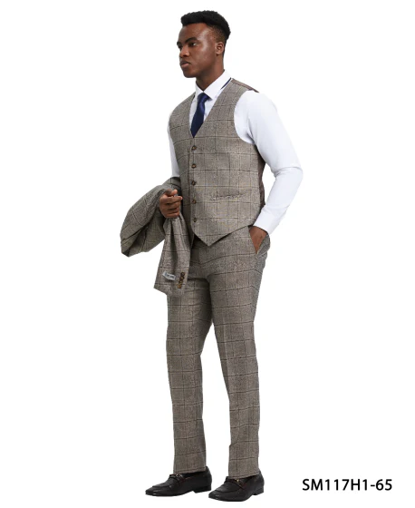 Stacy Adams Men's 3 Piece Hybrid Windowpane Suit - Notch Lapel - Image 3
