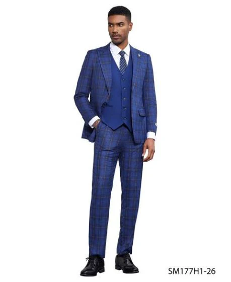 Stacy Adams Men's 3 Piece Plaid Hybrid Fit Suit - Accent Vest