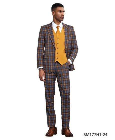 Stacy Adams Men's 3 Piece Plaid Hybrid Fit Suit - Accent Vest - Image 3