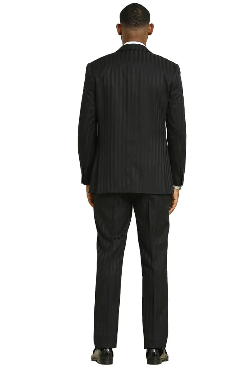 Stacy Adams Modern Fit Black Suit – Vested Tonal Shadow Pinstripe Style - Image 4