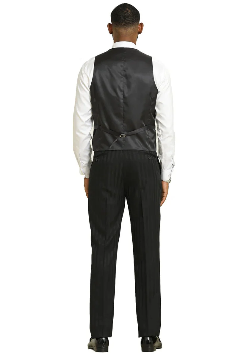 Stacy Adams Modern Fit Black Suit – Vested Tonal Shadow Pinstripe Style - Image 6