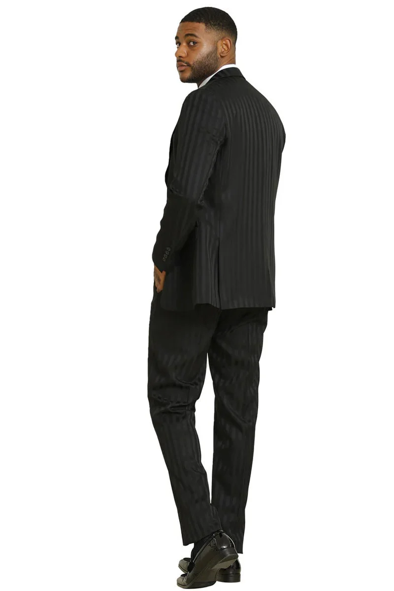 Stacy Adams Modern Fit Black Suit – Vested Tonal Shadow Pinstripe Style - Image 7