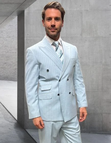 Statement Men’s 2-Piece 100% Wool Double Breasted Pinstripe Suit