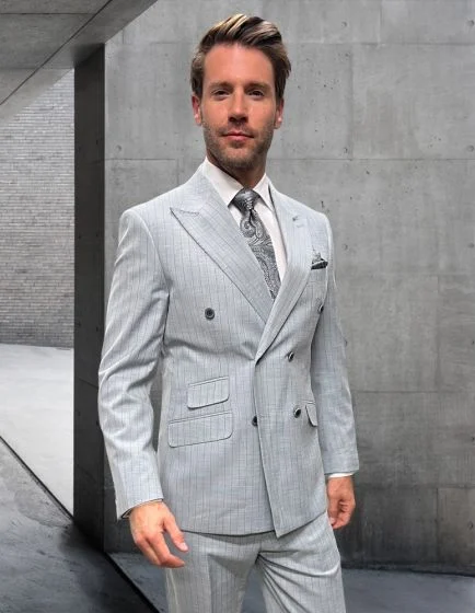 Statement Men’s 2-Piece 100% Wool Double Breasted Pinstripe Suit - Image 3